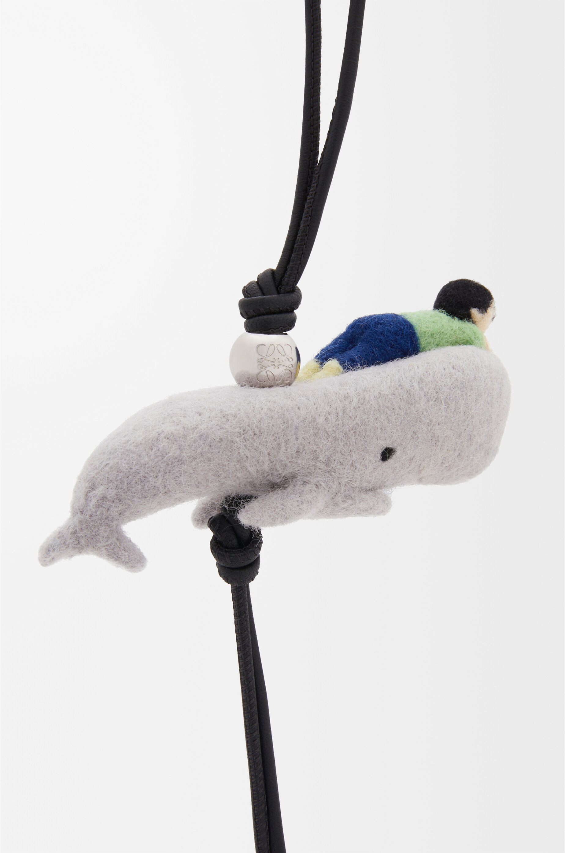 Kid with Whale charm in felt and calfskin Grey - LOEWE