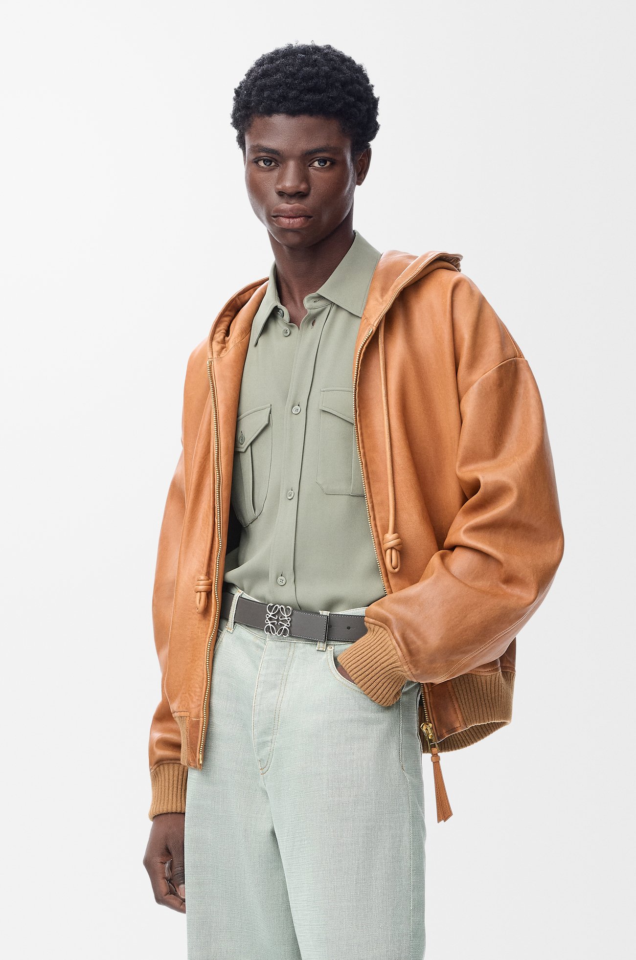 LOEWE リバーシブル アナグラム ベルト（スムースカーフ） ダークグレー/ダークシガー/パラジウム