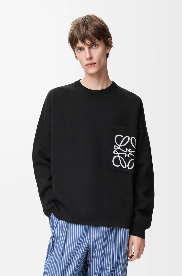 LOEWE Anagram pocket sweater in cotton blend Black/White