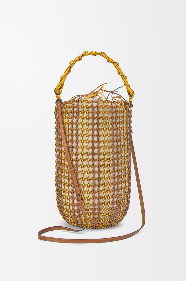 LOEWE 小牛皮網眼水桶包 棕褐色/黃色