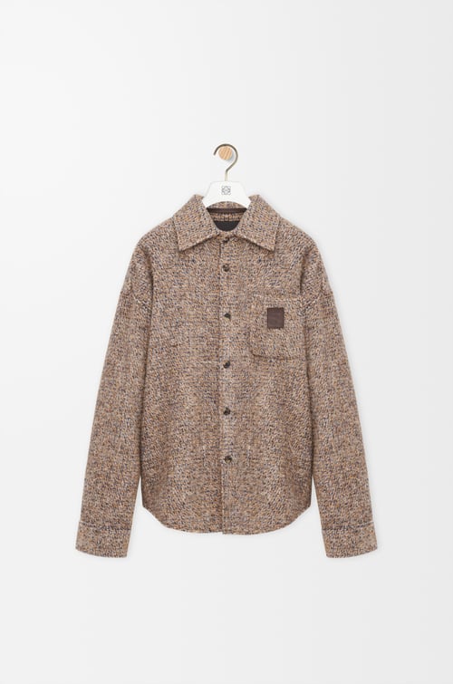 LOEWE Overshirt in wool and llama blend Beige/Blue Melange