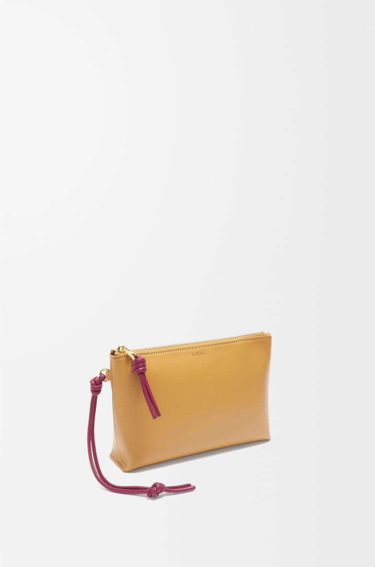 LOEWE Knot T pouch in shiny nappa calfskin Sahara/Crimson