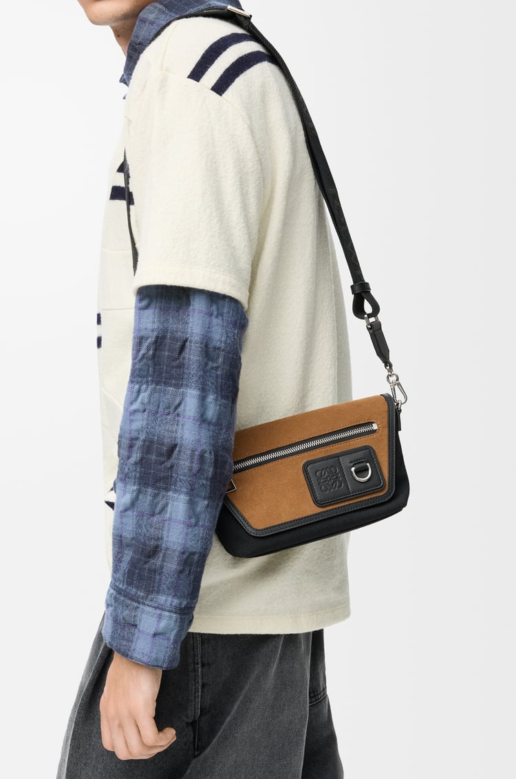 LOEWE Mini Flex messenger in canvas and suede Black/Dark Gold