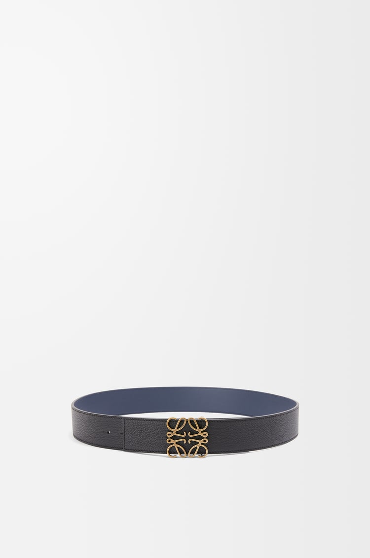 LOEWE Cinturón Anagram reversible en piel de ternera graneada y piel lisa Negro/Océano/Dorado Envejecido