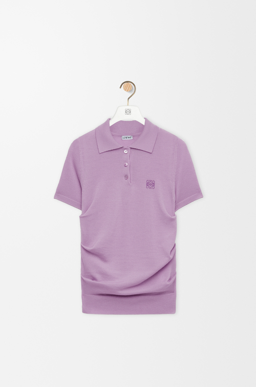 LOEWE Jersey polo de manga corta en cashmere y seda Lila