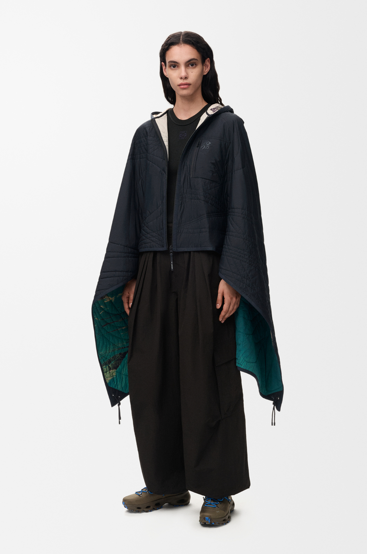 LOEWE Quilted poncho in technical shell Black/Multicolor