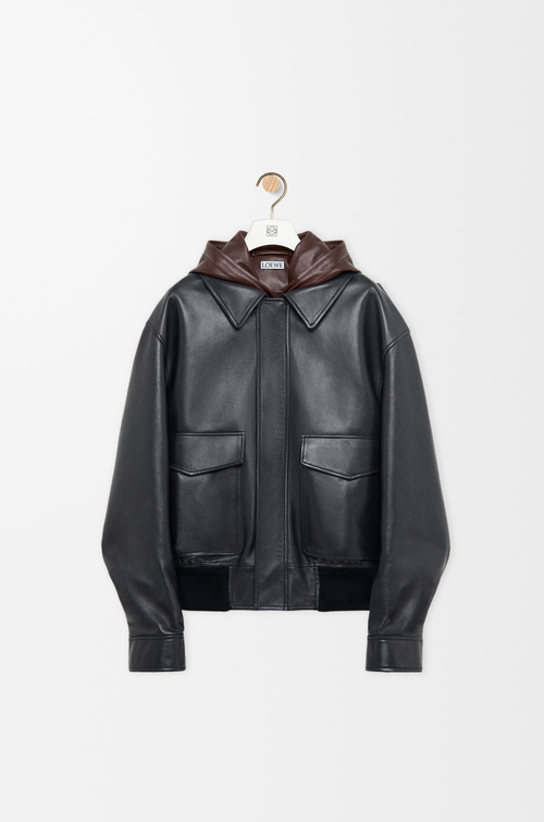 LOEWE 纳帕羊皮革连帽夹克 海军蓝