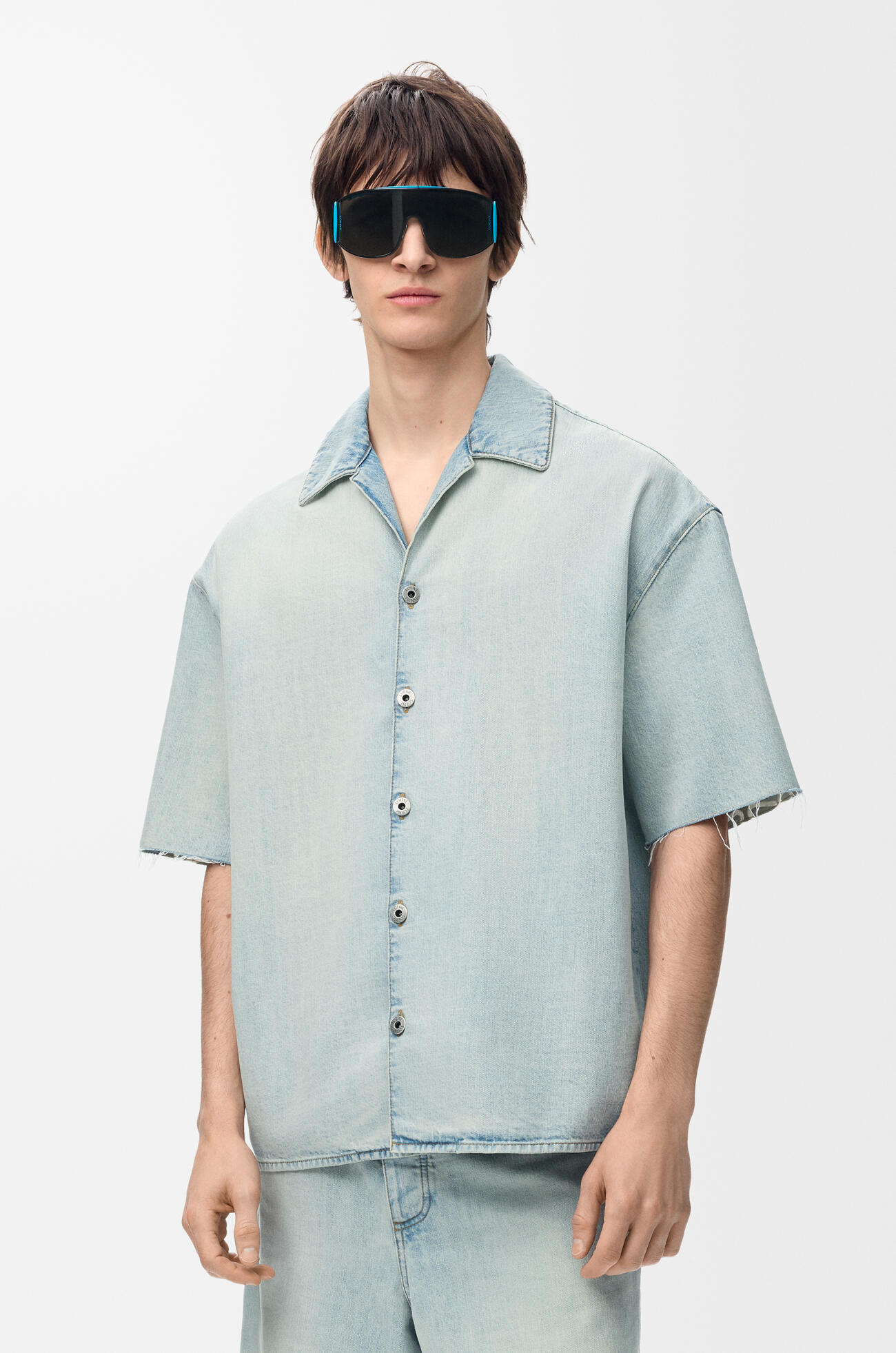 LOEWE Anagram short sleeve shirt in denim Washed Blue