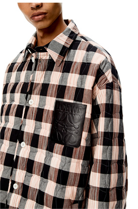 LOEWE Camisa acolchada en algodón con cuadros y capucha Gris/Multicolor plp_rd