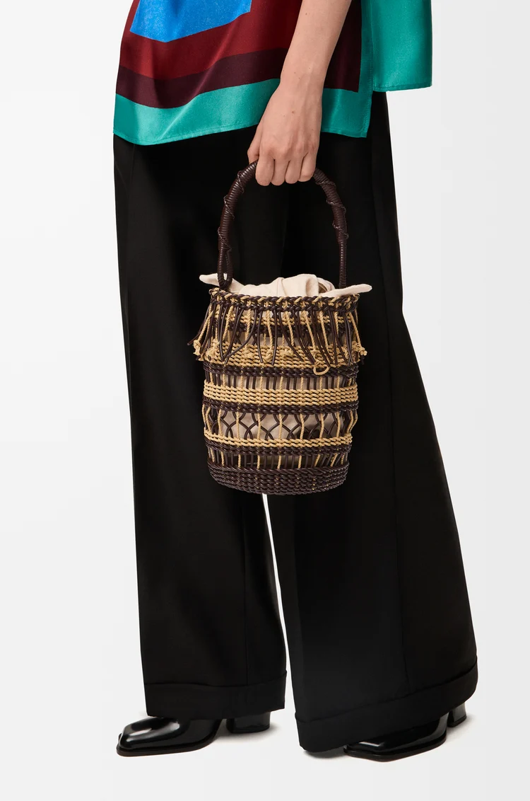 LOEWE Bucket in cord and leather Dark Brown/Multicolor