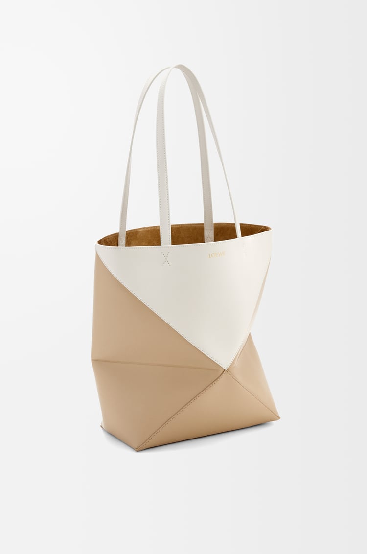 LOEWE Puzzle Fold Tote in shiny calfskin Soft White/Paper Craft