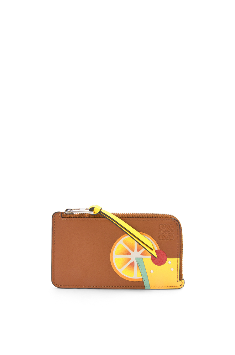 LOEWE 雞尾酒經典小牛皮零錢包卡夾 古銅色/橙色