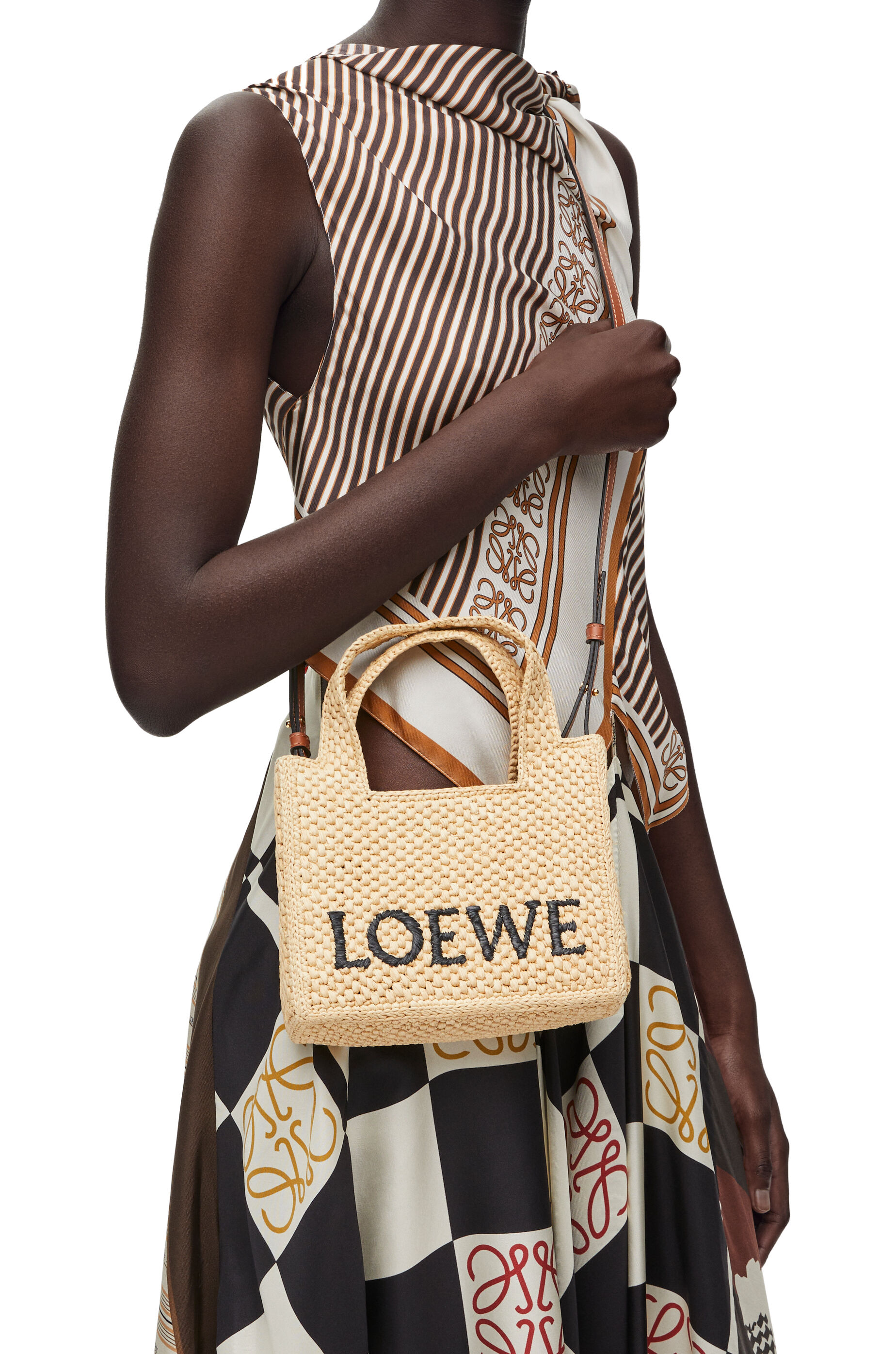 Mini LOEWE Font tote in raffia Natural LOEWE