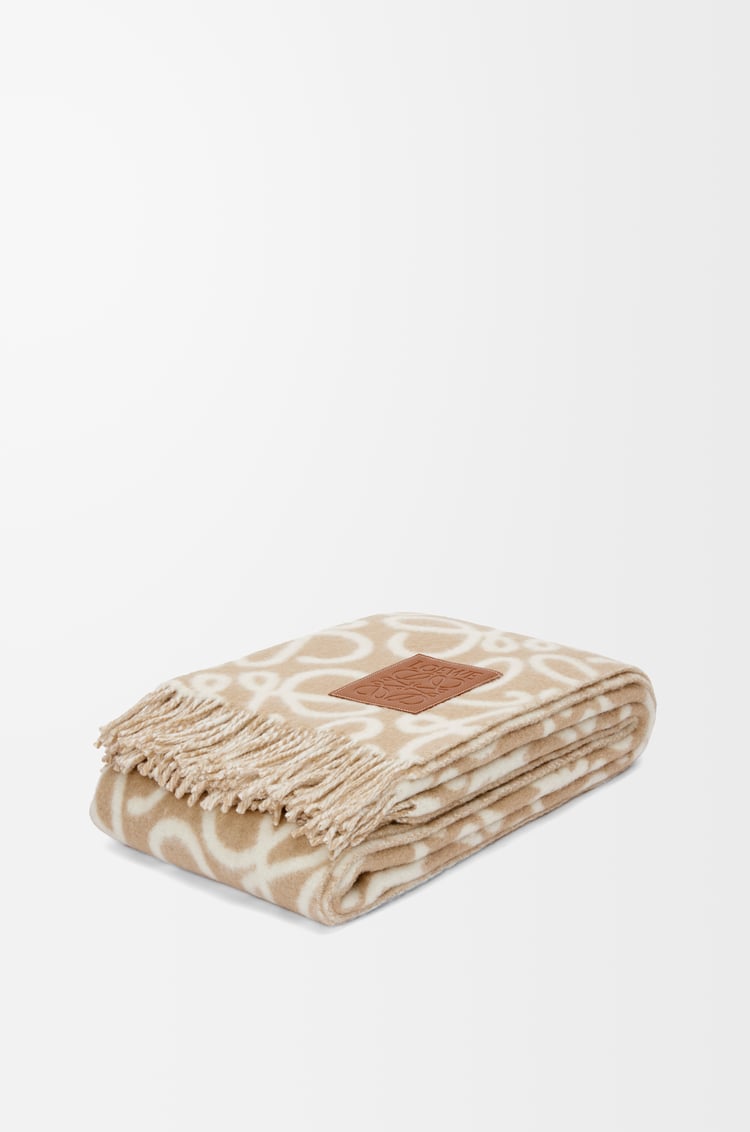 LOEWE Manta Anagram en alpaca y lana Beige/Blanco