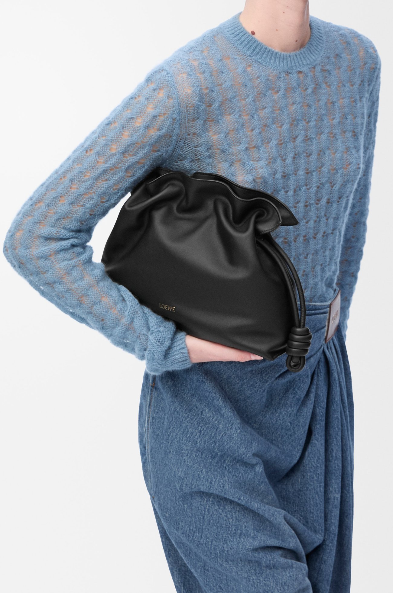 LOEWE 中号纳帕牛皮革 Flamenco 手拿包 黑色