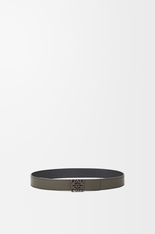 LOEWE Cinturón reversible Anagram en piel de ternera Caqui Oscuro/Negro/Paladio