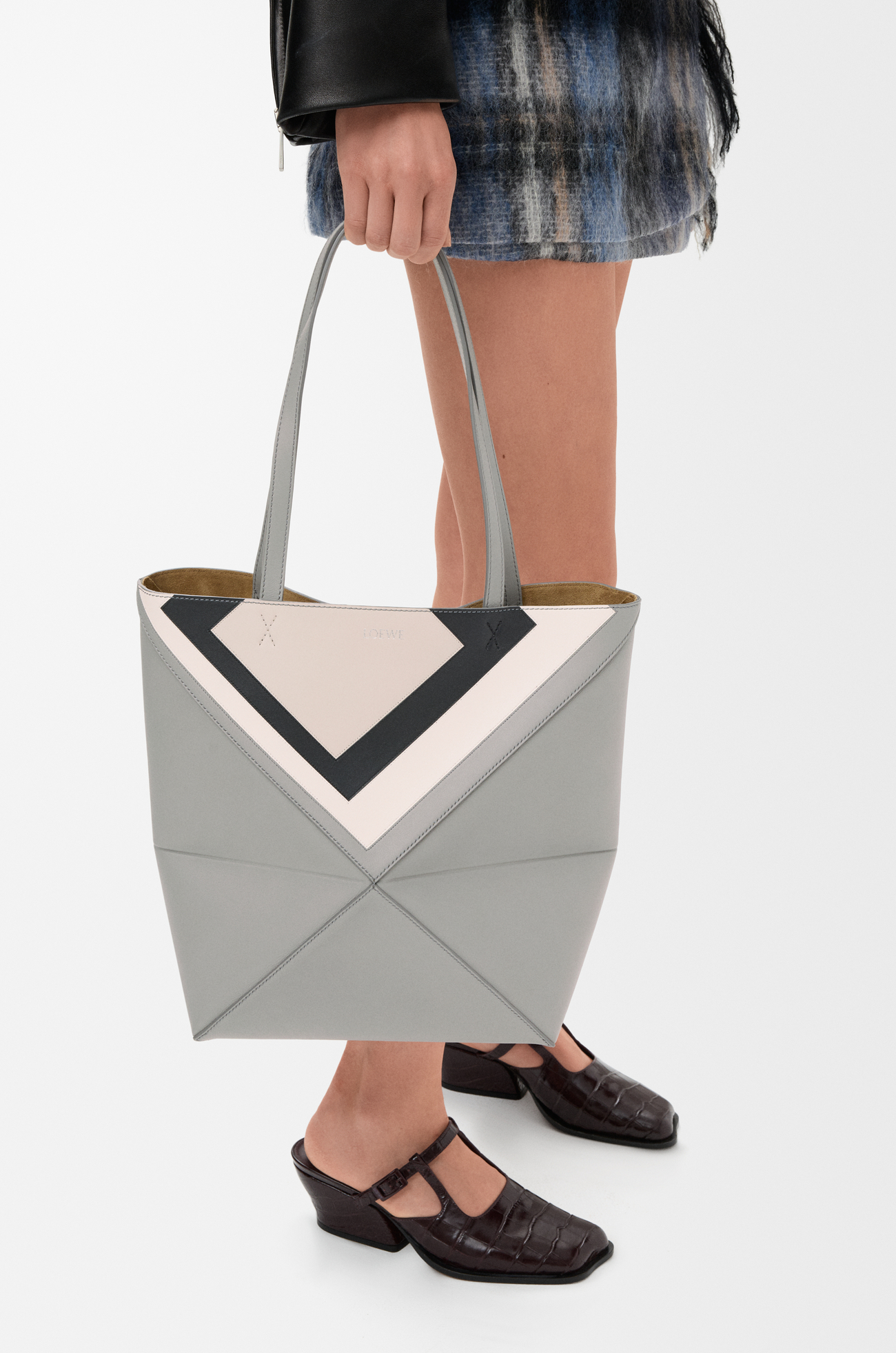 LOEWE Medium Puzzle Fold tote in nappa calfskin Grey/Light Ghost