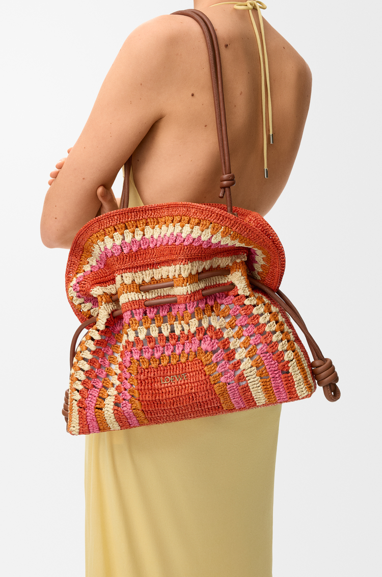 LOEWE フラメンコクラッチ ミディアム （ラフィア&カーフ） ブライトオレンジ/ピンク