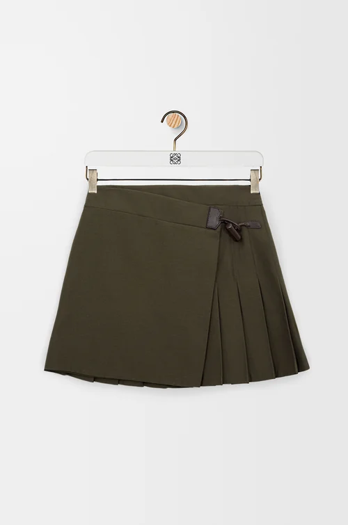 LOEWE Falda midi plisada en mezcla de algodón Verde Caqui