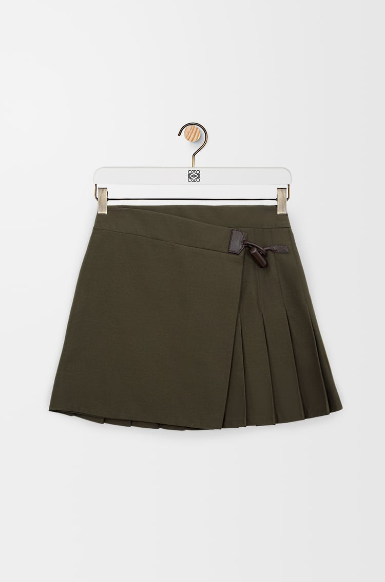 LOEWE Falda midi plisada en mezcla de algodón Verde Caqui
