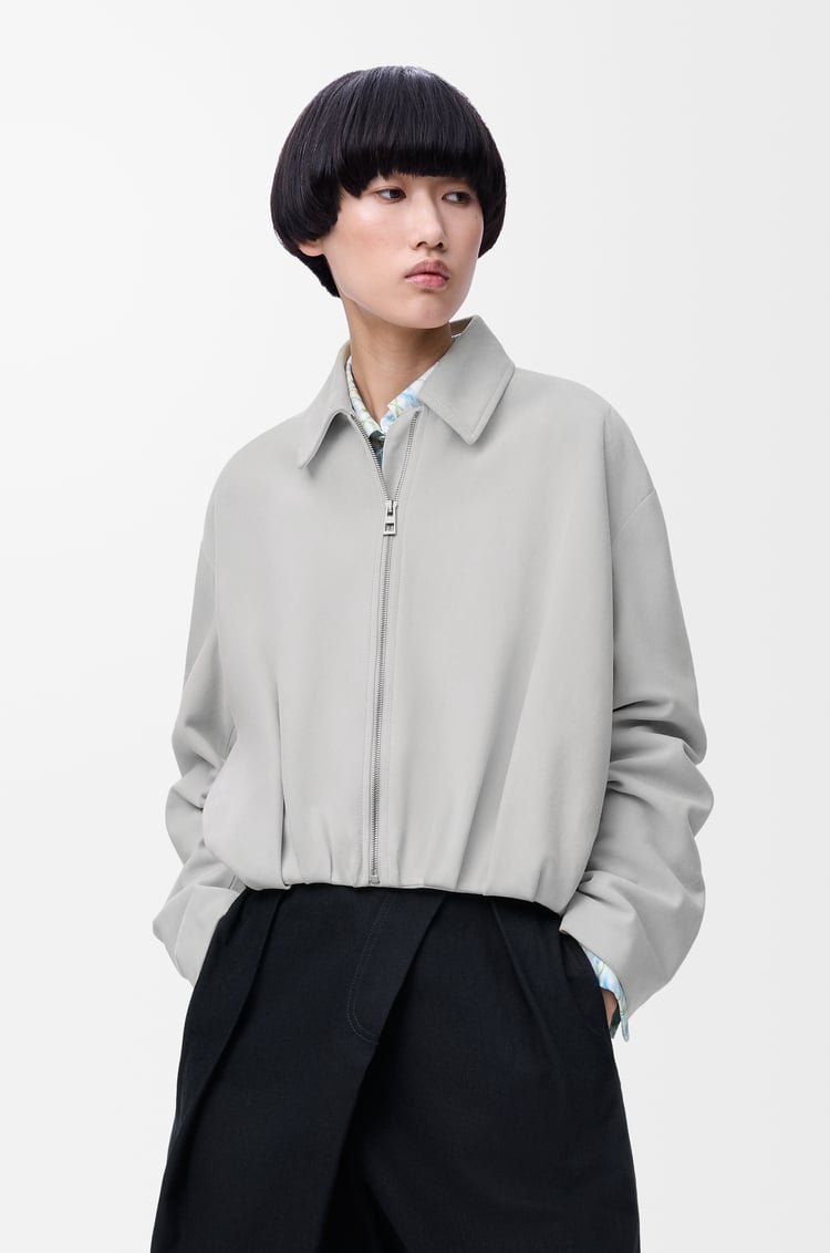 LOEWE 絨面山羊皮垂墜夾克 淺灰色