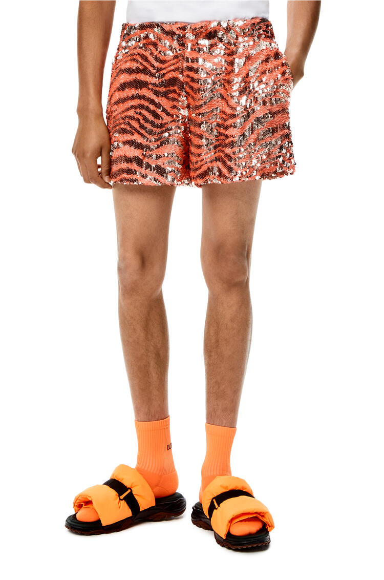 LOEWE Pantalón corto de algodón con lentejuelas bordadas Coral pdp_rd