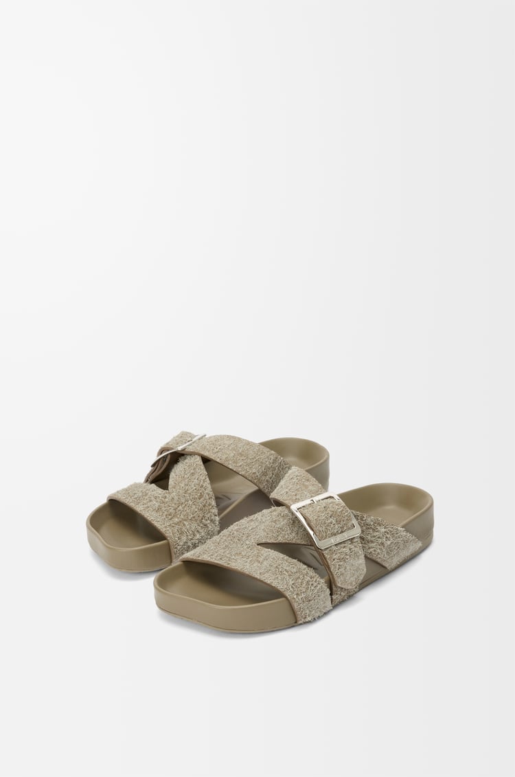 LOEWE Ease Buckle slide in brushed suede Khaki Green