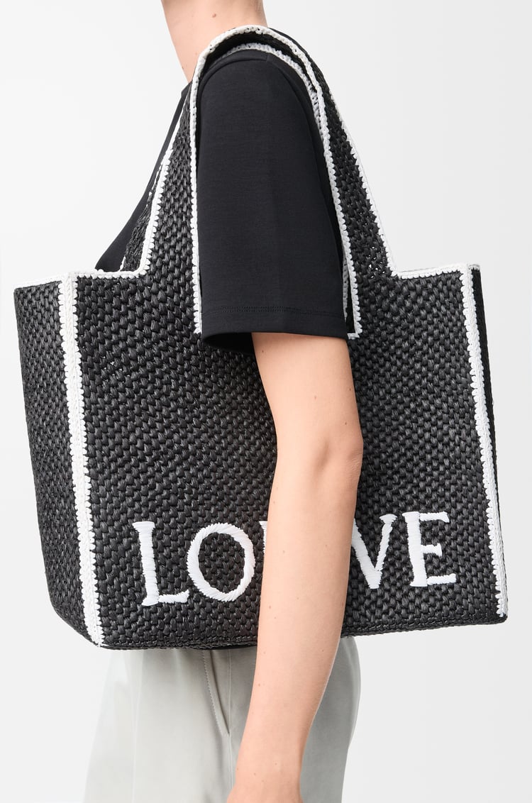 LOEWE 大型酒椰纖維 LOEWE Font 托特包 黑色