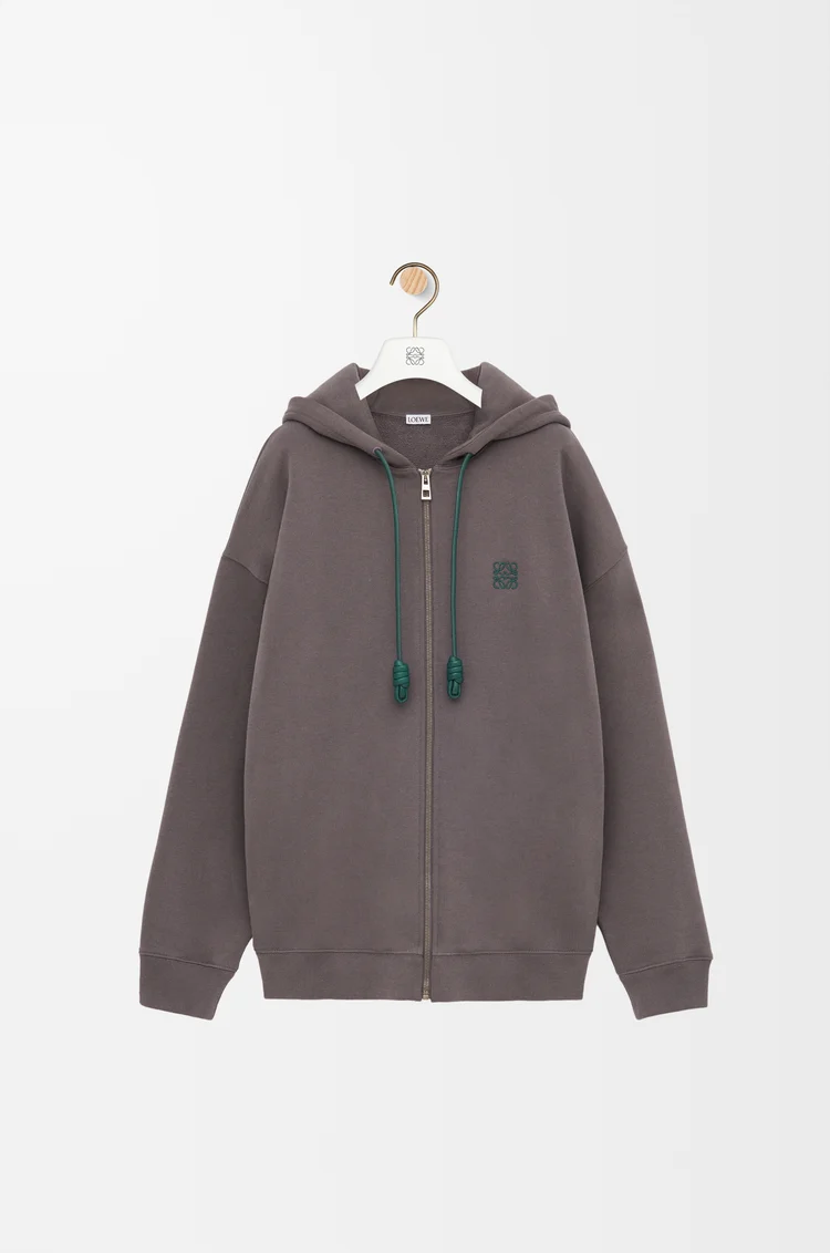 LOEWE Sudadera con capucha y cremallera en algodón Gris Oscuro