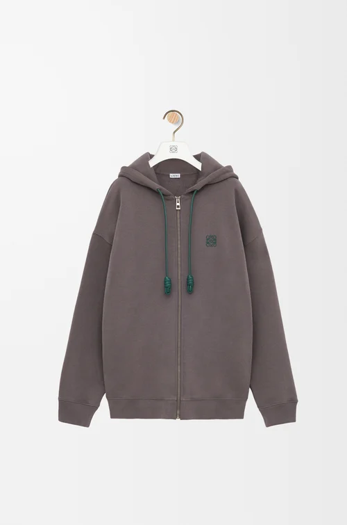 LOEWE Sudadera con capucha y cremallera en algodón Gris Oscuro