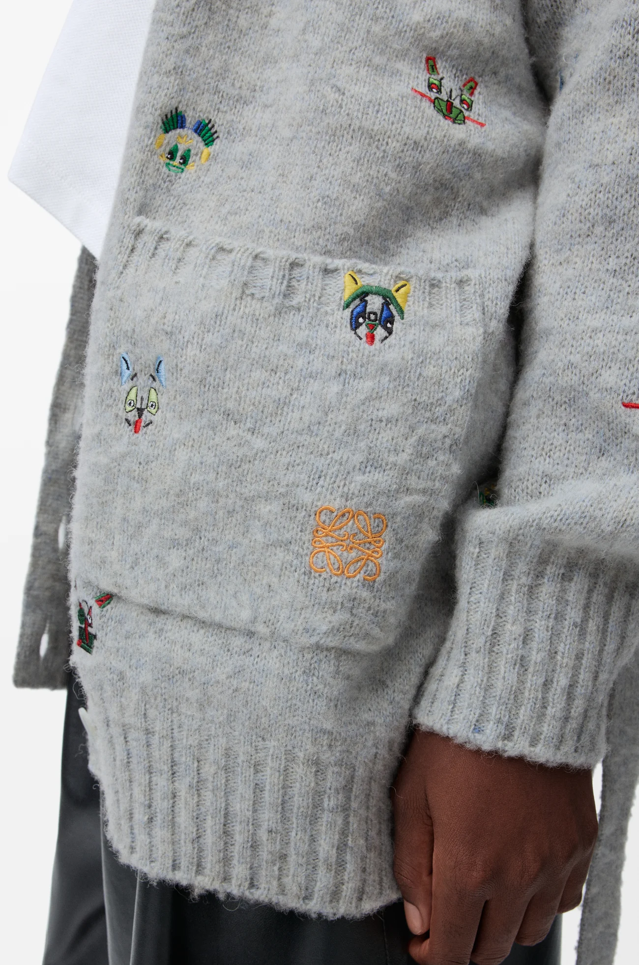 LOEWE Cárdigan con cinturón en lana Gris/Multicolor