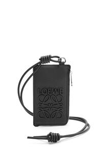 LOEWE Coin cardholder in diamond calfskin with a strap Black