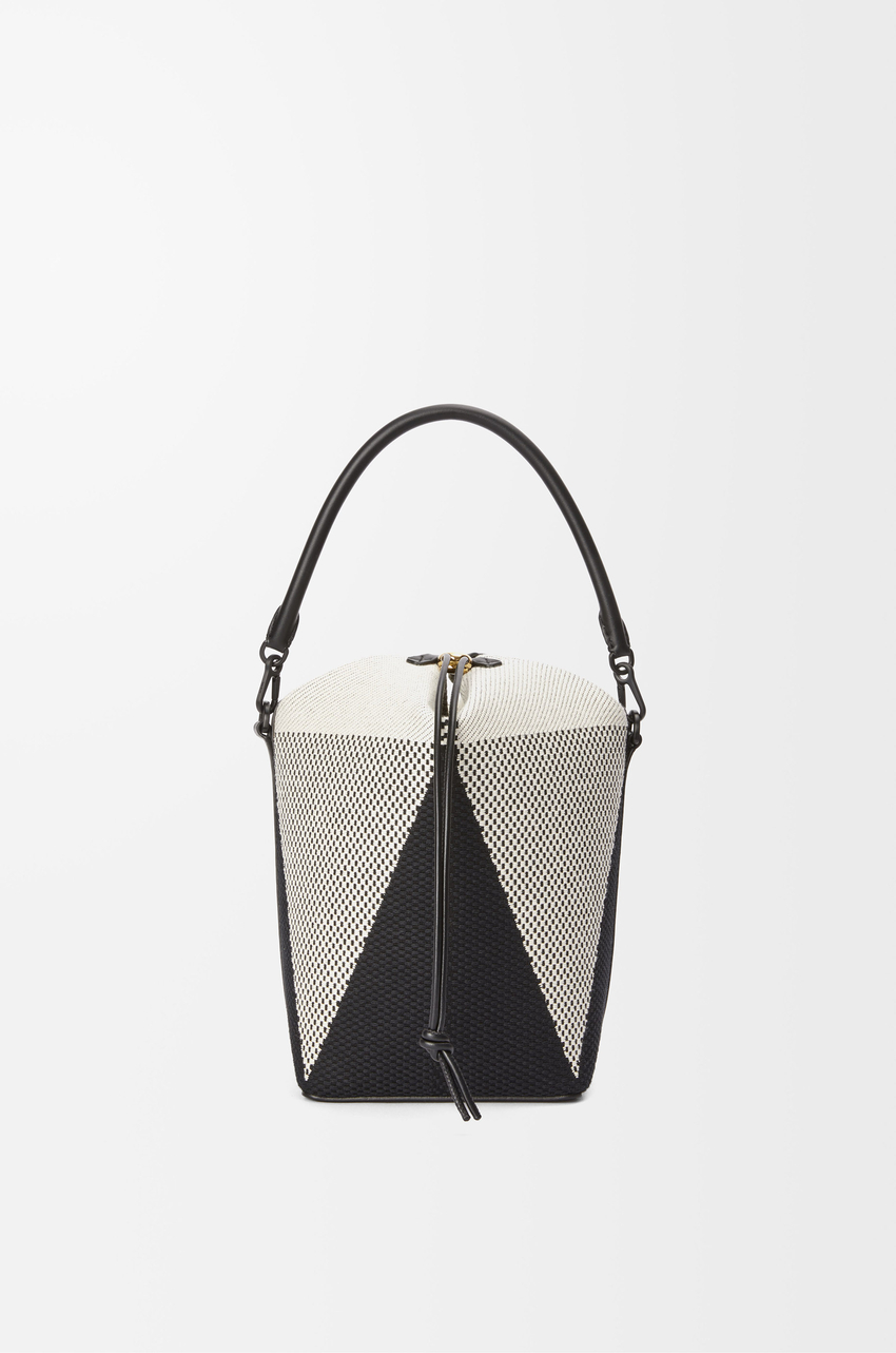Treasure Bako bucket in canvas jacquard and calfskin