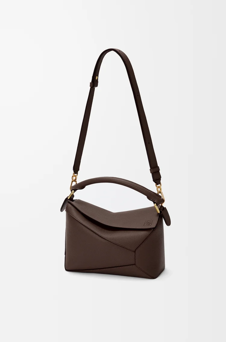 LOEWE Small Puzzle Edge bag in soft grained calfskin Dark Chestnut