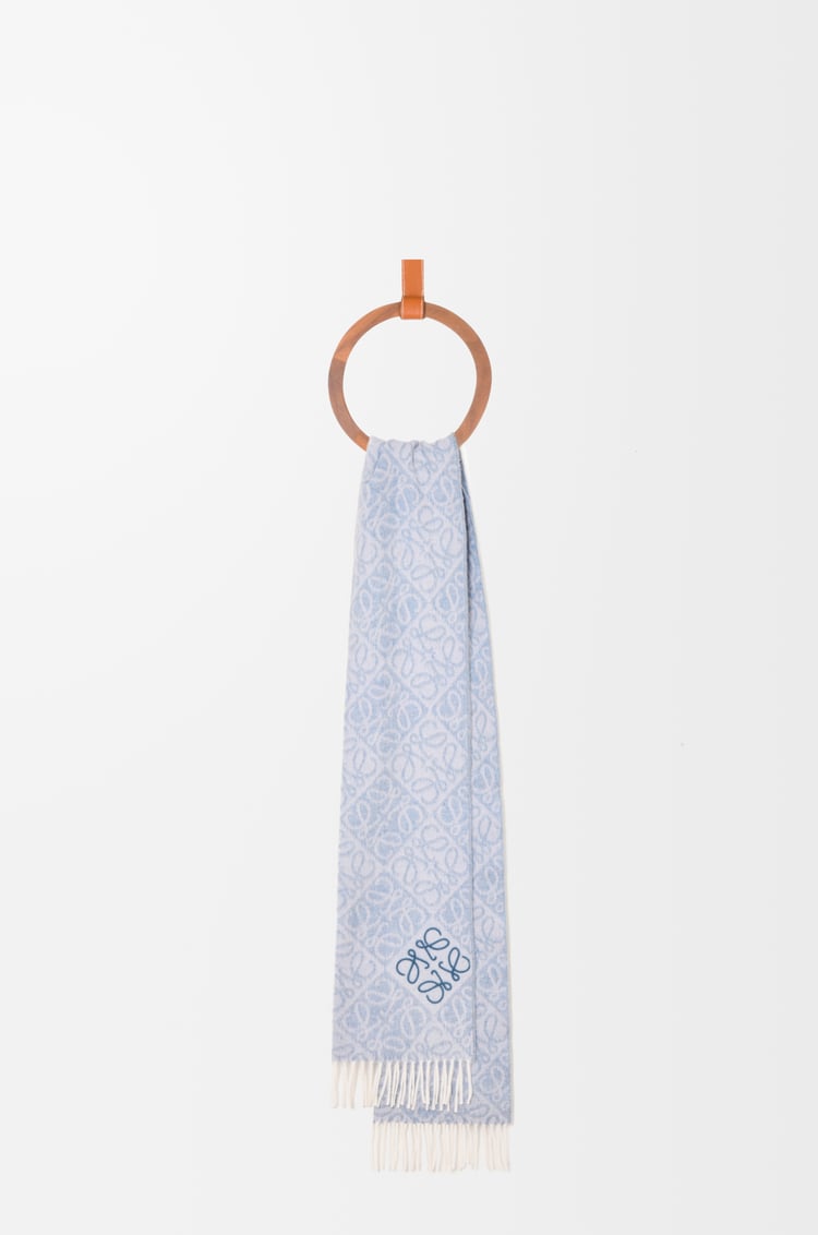 LOEWE Anagram scarf in wool and cashmere Light Blue