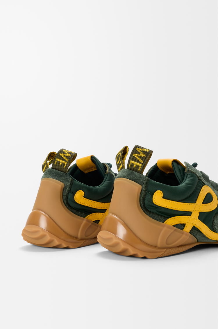 LOEWE Zapatilla Grip en nailon y ante Verde Caqui/Amarillo