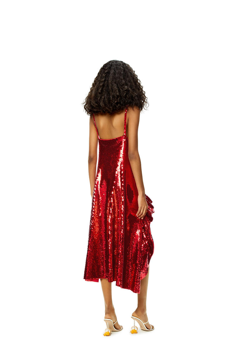 LOEWE Vestido de lana con volante y lentejuelas Rojo