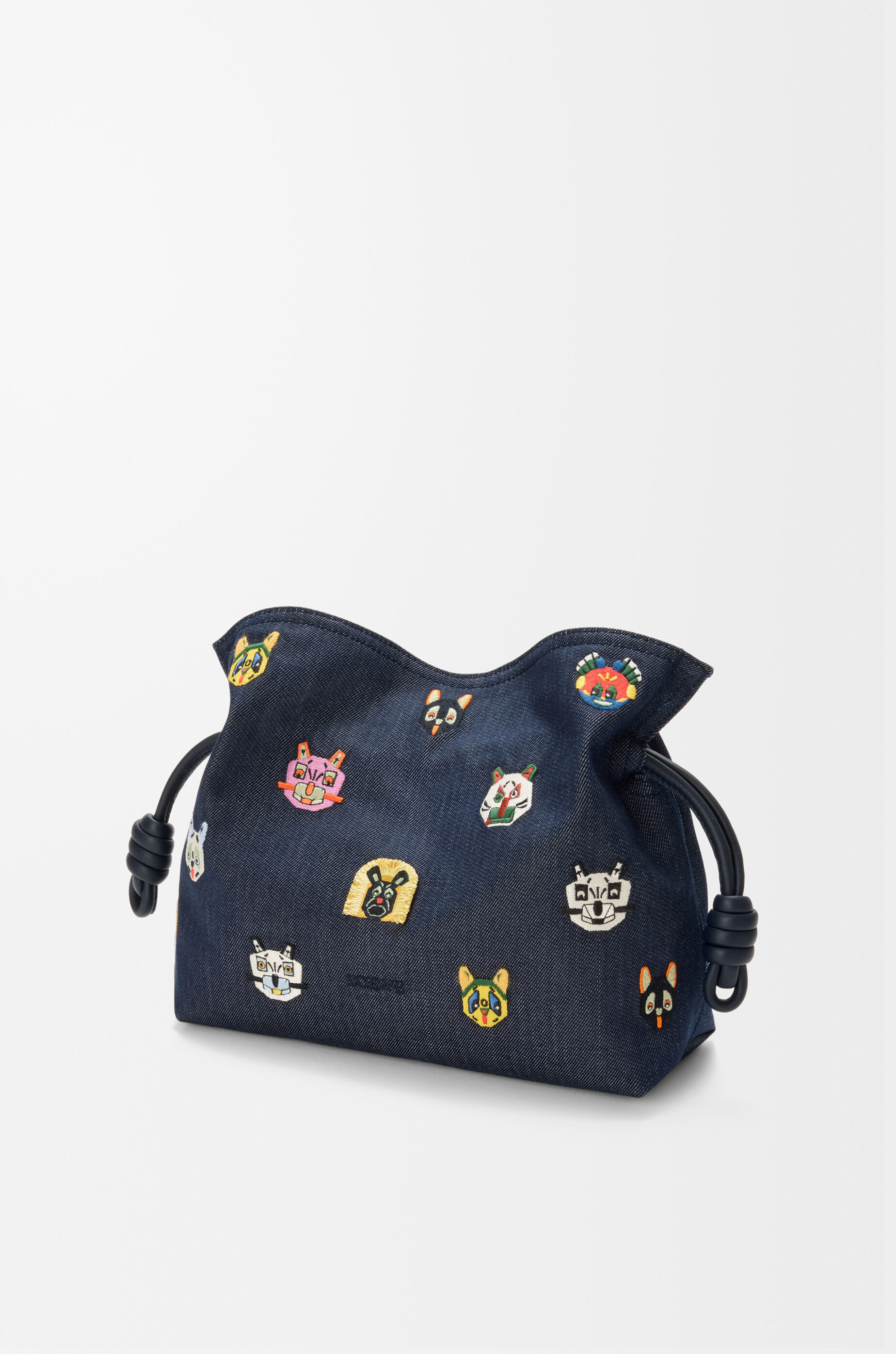 Cats medium Flamenco clutch in embroidered denim Blue - LOEWE USA