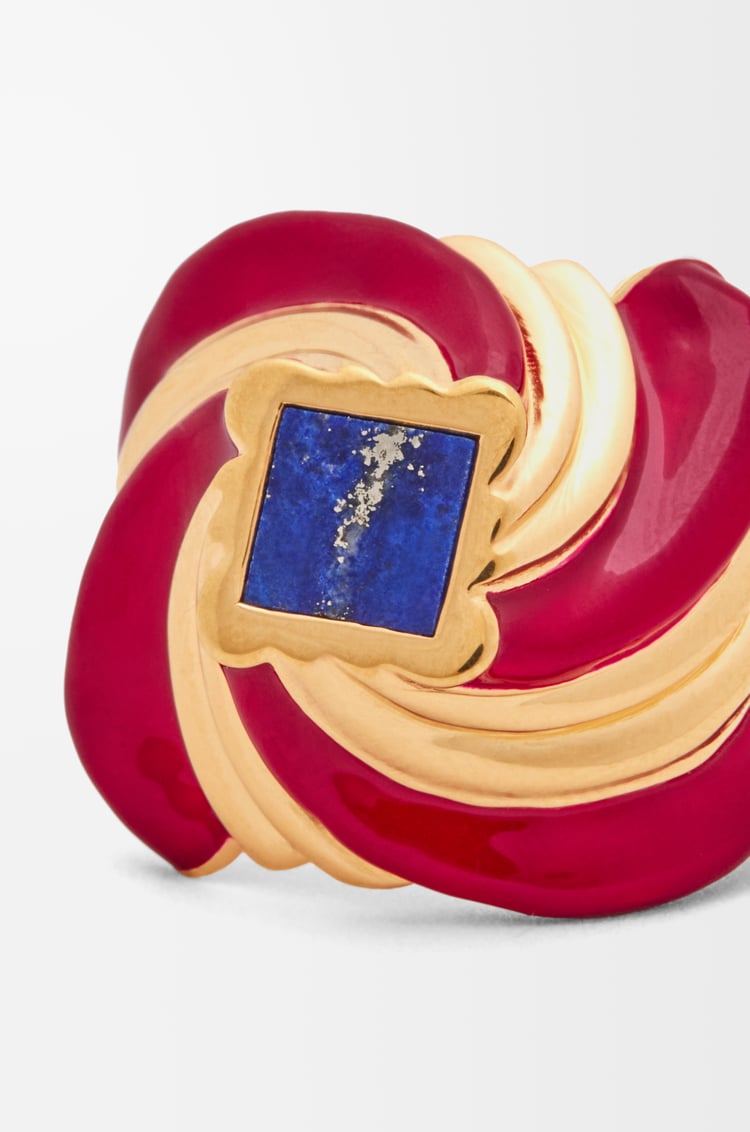 LOEWE Twisted Anagram ring in sterling silver and enamel Gold/Burgundy