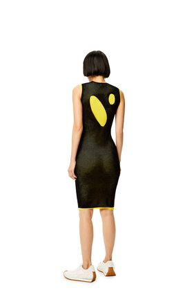 LOEWE 黏膠纖維鏤空連身裙 黑色/黃色 plp_rd
