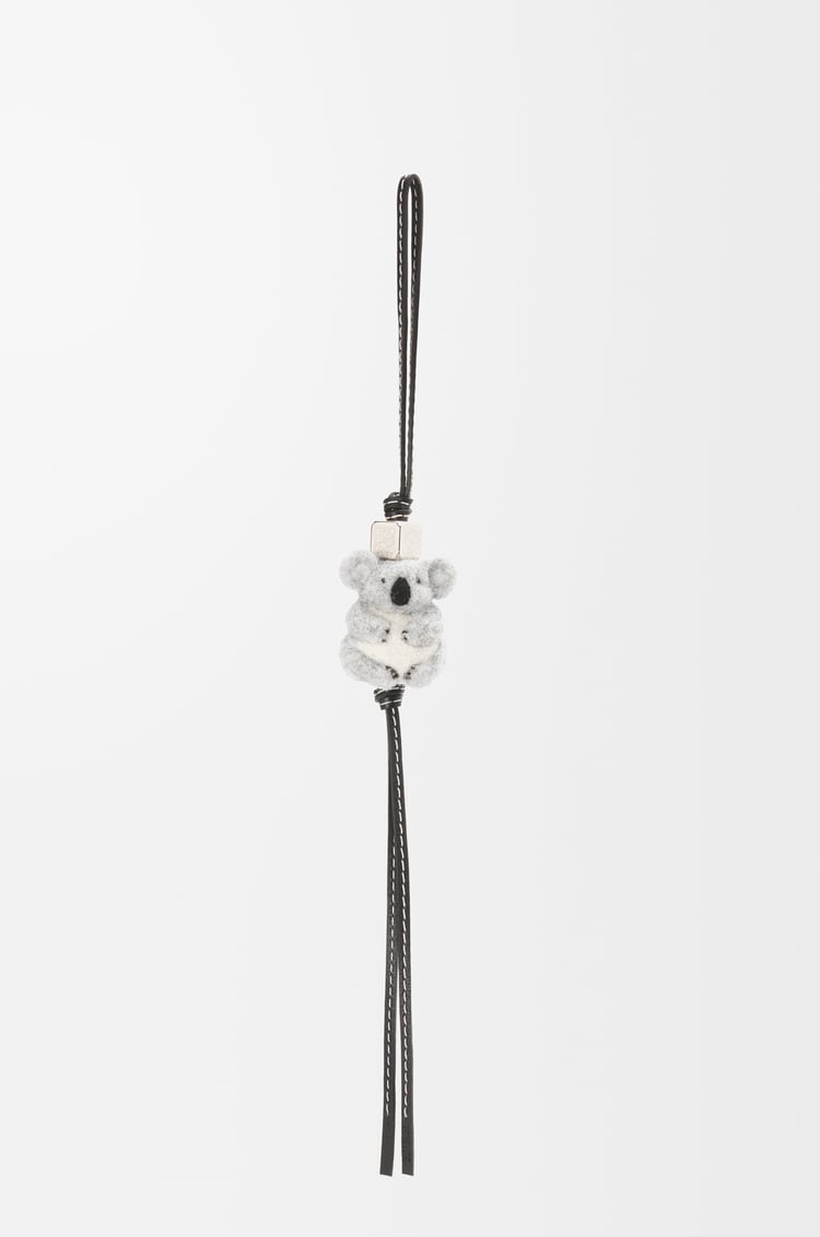 LOEWE Charm Koala en fieltro y piel de ternera Gris Claro/Negro