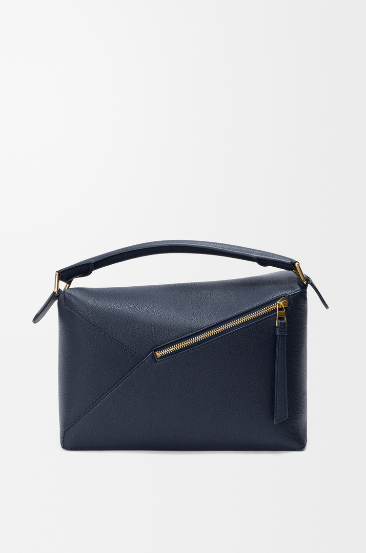 LOEWE Borsa Puzzle Edge media in morbida pelle di vitello granata Blu Navy Intenso