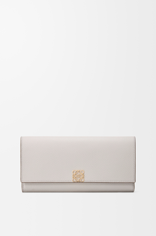 LOEWE 鹅卵石纹牛皮革 Anagram 长款钱包 浅轻灵灰