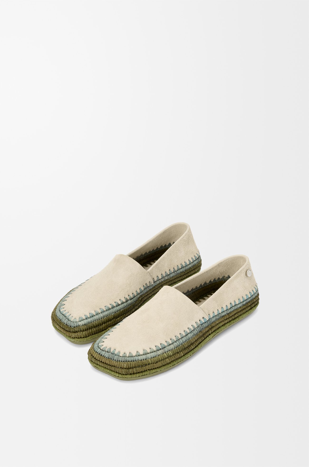 LOEWE Rio slipper in suede and raffia Light Grey