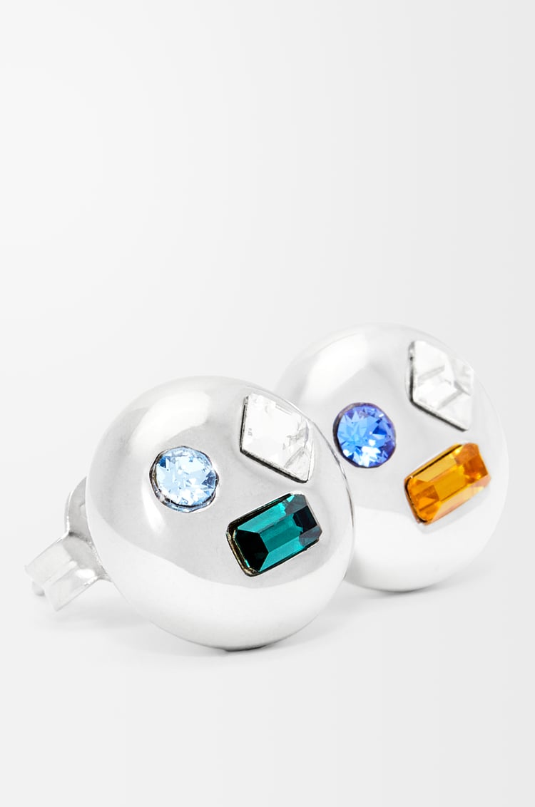LOEWE 银质和水晶 Anagram Pebble 耳环 银色/绿色