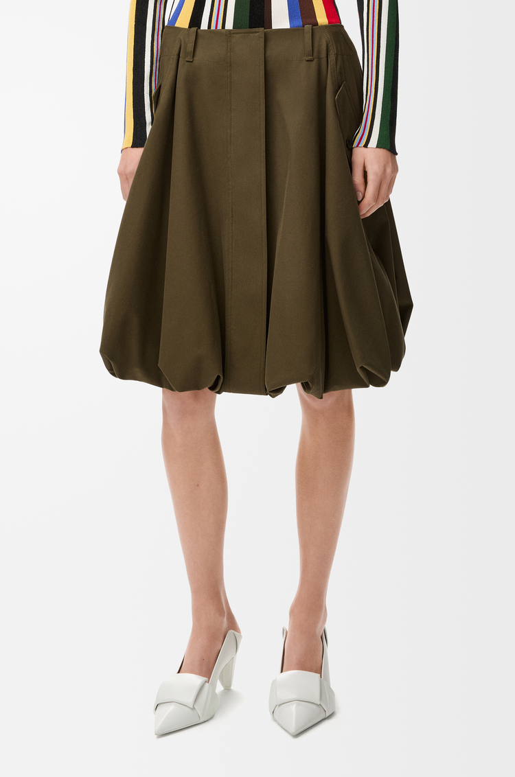 LOEWE 棉質和真絲裙子 卡其綠