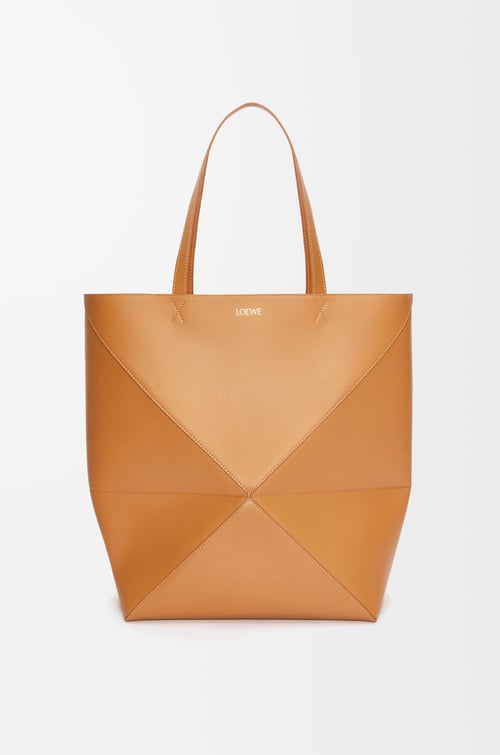 LOEWE XL Puzzle Fold tote in shiny calfskin Warm Desert