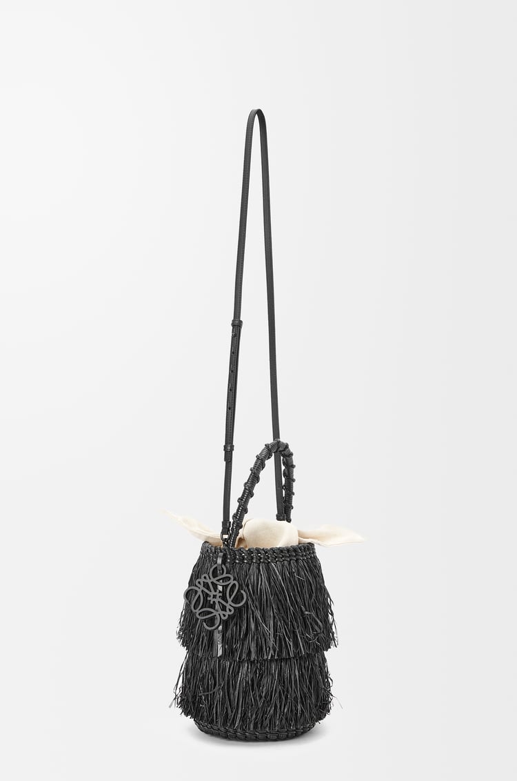 LOEWE Bolso Frayed Bucket en rafia y piel de ternera Negro