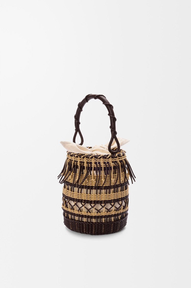 LOEWE Bucket in cord and leather Dark Brown/Multicolor