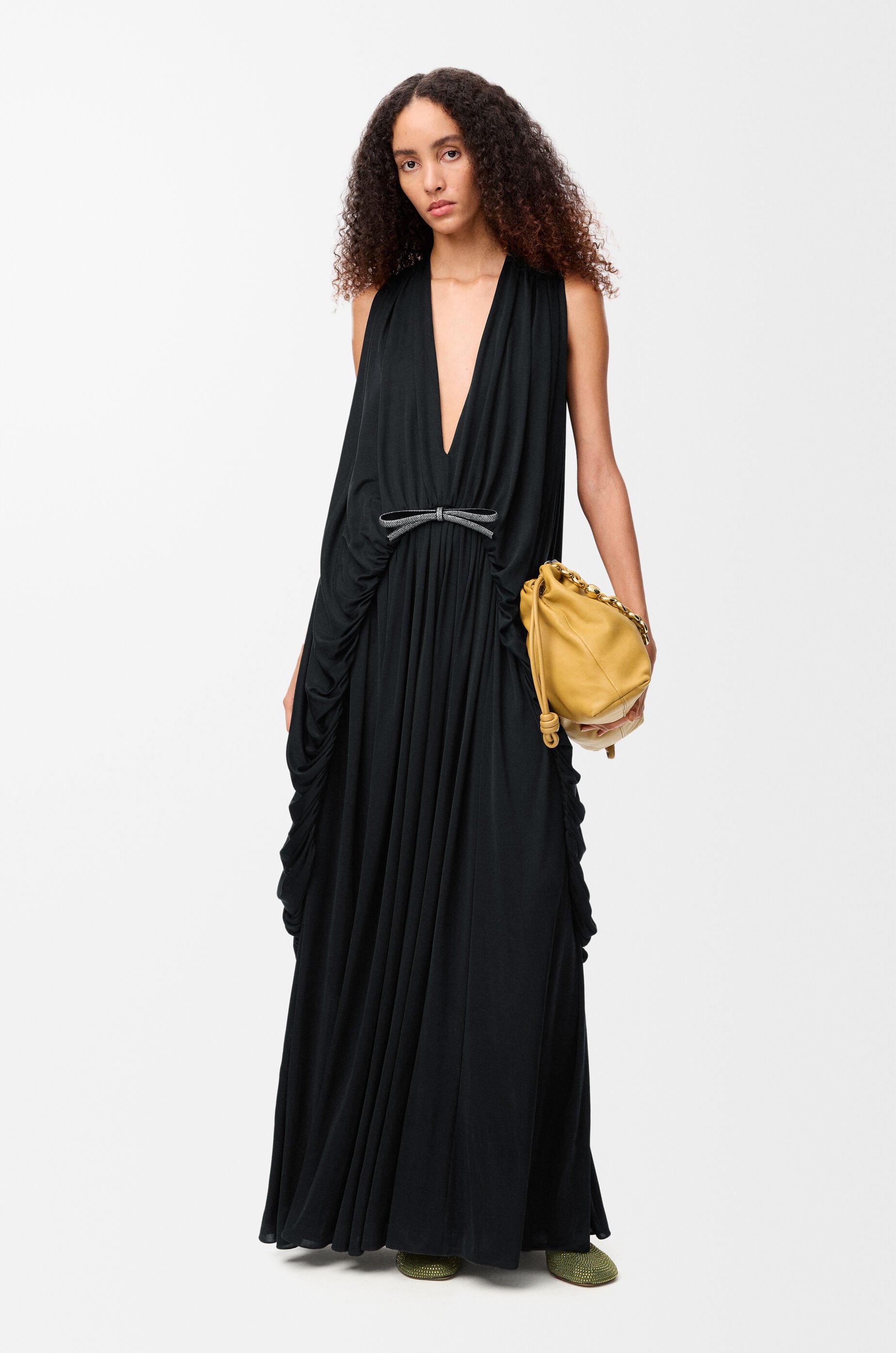 送料込/関税込■LOEWE■ポロミディドレス Draped dress in silk Black - LOEWE